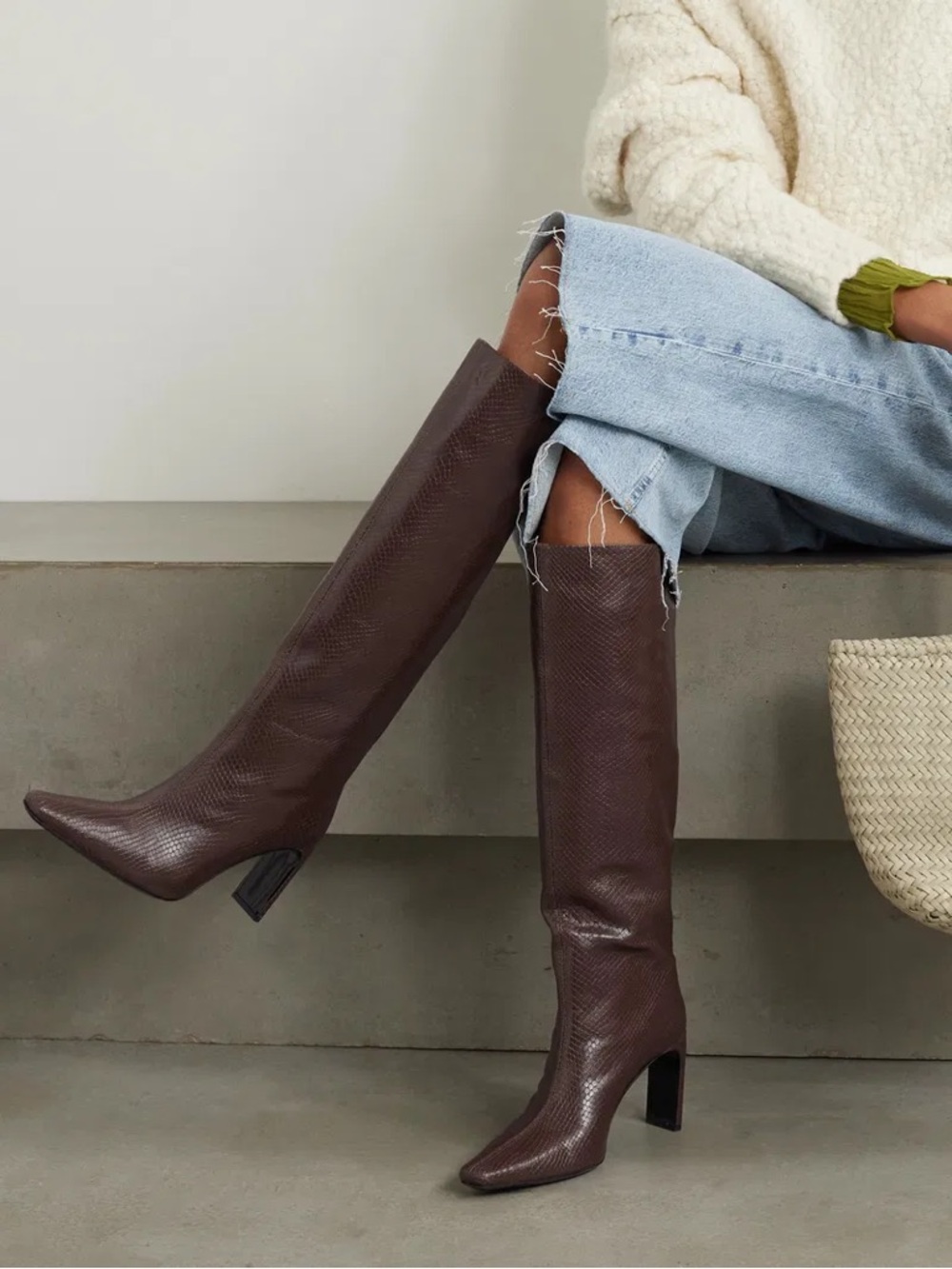 STAUD Wally Tall Dark Brown Leather Knee Boots